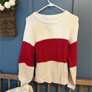 Maurices Red and Cream Striped Cable-Knit Sweater